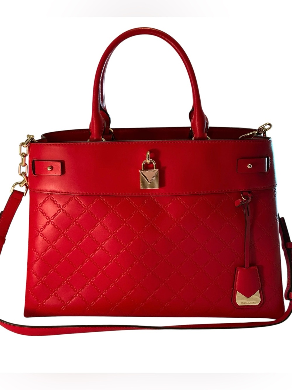 Michael Kors Gramercy Large Leather Satchel Double Top Handle Bright Red w/Strap